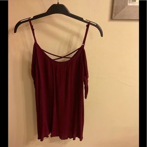 Strappy and open shoulder berry blouse